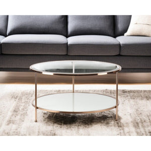 HMS 34\" Clear and Gold Round Coffee Table with Iron Elegant Glass Design