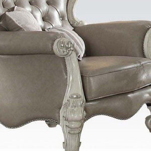 HMS 43\" Gray and Bone Faux Leather Tufted Chesterfield Chair with Toss Pillows Elegant Living Room Furniture
