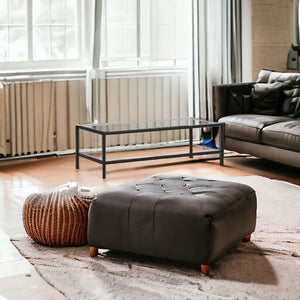 HMS 54\" Modern Simple Living Room Furniture Black Tempered Glass and Steel Coffee Table with Shelf Farmhouse Style