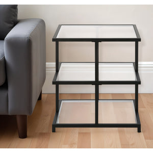 HMS 24\" Black and Clear Glass Steel Square End Table with Two Shelves Console Tables