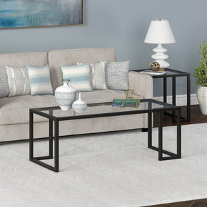 HMS 45 Convertible Coffee Table Black Tempered Glass Top with Steel Frame Modern Simple Farmhouse Style for Living Room