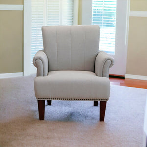 HMS 30\" Light Gray and Brown Upholstered Arm Chair for Living Room