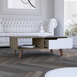 HMS 40\" Natural Dark Brown White Wood Rectangular Coffee Table with Shelf Multiple Color Options