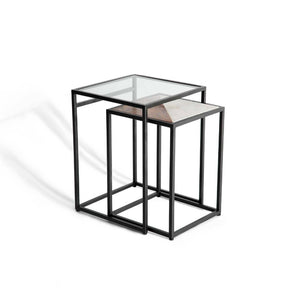 Set of Two Clear and Black Glass Nested Tables with Square Metal Frame HMS Coffee Tables