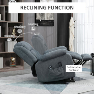 Big and Tall Grey Fabric Recliner with Electric Lift and Massage Remote Control