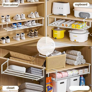Adjustable Expandable Iron Shoe Rack Space-Saving Stackable Hanging Storage with Bottom Basket for Home Wardrobe Bathroom Sink