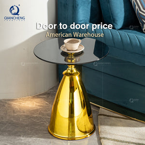 Modern Glass Sofa Side Table Beside Corner Table Living Room Balcony Gold Metal Round Coffee Table