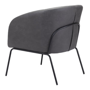 HMS 28\" Gray & Black Faux Leather Club Chair with Upholstered Seat Elegant Living Room Chair