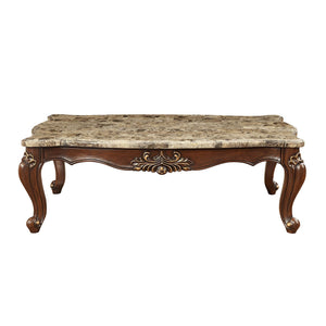 HMS 34\" Brown and Dark Brown Faux Marble Solid Wood Free Form Coffee Table