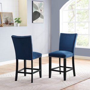 FCJ Camila Blue Velvet Counter Chair for Living Room