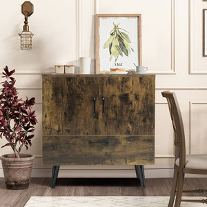 Modern 2-Door Floor Storage Cabinet with 1 Pull-Out Drawer for Living Room Organization