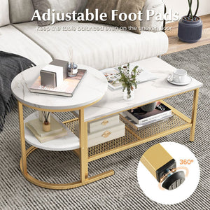 Set of 2 Nesting Coffee Tables with Extra Storage Shelf for Living Room Decor