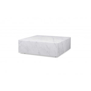 HMS 35 White Genuine Marble and Brass Square Coffee Table