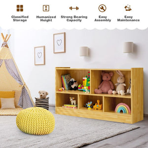 Kids 5-Cube Wood Toy Storage Cabinet Organizer with 2-Shelf Bookcase