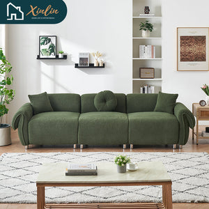 Free Shipping Modern 112-Inch Orange Teddy Velvet Fabric with 3 Wooden Pillows for Three-Seat Sofa in Living Room