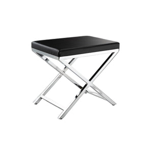 HMS 21\" Black and Silver Faux Leather Vanity Chair for Living Room