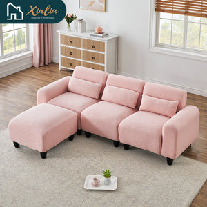 Modern 84.6-inch Beige Teddy Fleece Sofa Creatively Assembled Into a Two-Seater with Single Couch From American Warehouse