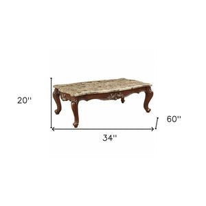 HMS 34\" Brown and Dark Brown Faux Marble Solid Wood Free Form Coffee Table