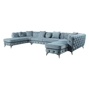 hms Deep Green Leather Match U Shaped Three Piece Seating Component And Toss Pillows
