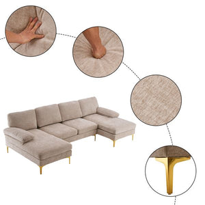 U-Shaped 4-Seat Camel Indoor Modular Sofa Elegant Living Room Furniture