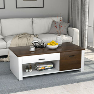 Modern Living Room Coffee Table with Front & Back Drawers & Compartments