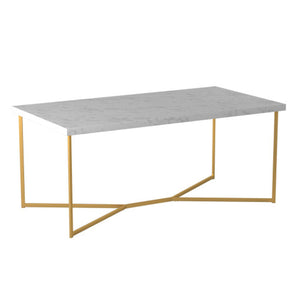 FCJ Modern Glam Convertible Coffee Table Sintered Stone with Metal and Faux Marble Set Living Room Furniture