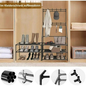 5-Tier Narrow Entryway Shoe Rack with 8 Hooks Cozy Coat and Shoe Storage Solution