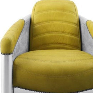 28\" HMS Top Grain Leather Barrel Chair in Yellow and Steel Blue for Living Room