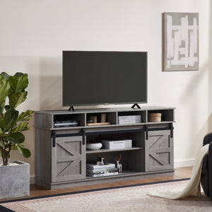 Modern Farmhouse Style TV Stand Sliding Barn Door Wood Entertainment Center Storage Cabinet Adjustable Shelves for TVs 65\" 65\"