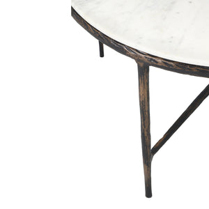 HMS 36\" White and Brown Genuine Marble and Aluminum Round Coffee Table