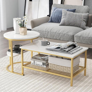 Set of 2 Nesting Coffee Tables with Extra Storage Shelf for Living Room Decor