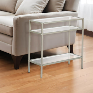 HMS 24\" Nickel Steel End Table with Two Clear Glass Shelves Console Tables