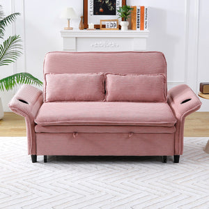 Adjustable Armrests and Backrests 65.74-Inch Striped Fabric Multi-Functional Sofa Bed for Bedrooms and Living Rooms