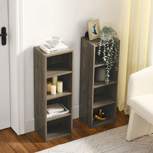 8-Tier Adjustable Tall Narrow Bookcase Home Office Multi-Functional Double-Decker Display Bookshelf CD/DVD Slim Storage Cabinet
