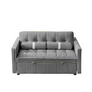 Modern Luxury 55.5 Inch Pull-Out Sleep Sofa Bed 2-Seater Loveseat Couch with Side Pockets Velvet Material Extendable Feature