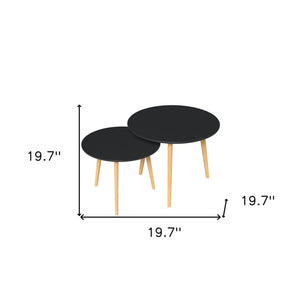 HMS Set of Two 20\" Nordic Style Round Nested Tables Wood Brown and Black Living Room Furniture