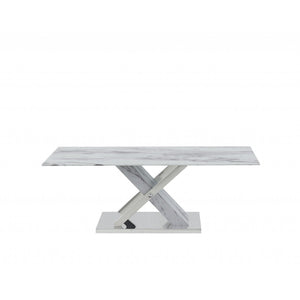 HMS 47\" White and Gray Glass and Steel Coffee/Tea Table with Living Room TV Stand Set Metal Frame Furniture