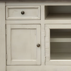 HMS 60 Ivory Solid Wood Open Shelving Distressed TV Stand