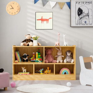 Kids 5-Cube Wood Toy Storage Cabinet Organizer with 2-Shelf Bookcase