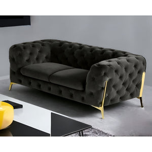 HMS 74 Dark Gray and Gold Velour Chesterfield Loveseat High-End 2-Seater Furniture for Living Rooms