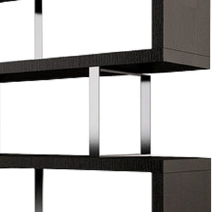 HMS 67 Three-Tier Etagere Bookcase in Black and Silver Metal with Wood Elegant Six-Shelf Display