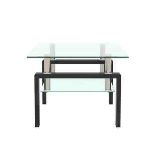39.3 Inch Modern Glass Top Selling Tea Table with Drawer , 2 Tier Coffee Table Stainless Steel Frame