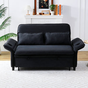 Adjustable Armrests and Backrests 65.74-Inch Striped Fabric Multi-Functional Sofa Bed for Bedrooms and Living Rooms