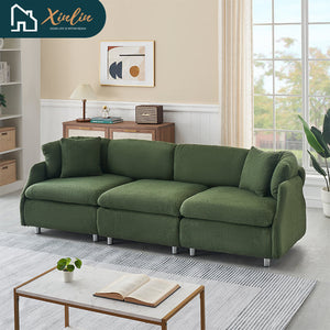 Modern 95.3-Inch Velvet Sofa With Two Throw Pillows Spacious and Comfortable Three-Seater Free Shipping