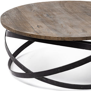 Solid Wood and Metal Round Coffee Table HMS 41 in Brown and Black-Durable and Stylish