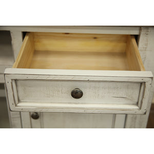 HMS 60 Ivory Solid Wood Open Shelving Distressed TV Stand