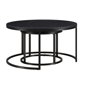 Set of Two Black Wood and Steel Round Frame Nested Coffee Tables HMS Design