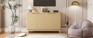 Natural Oak Fluted Sideboard Buffet Cabinet 4-Door Credenza Storage Cabinet Entryway Console Table Accent Coffee Bar