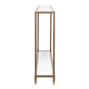 HMS 56\" Clear and Gold Glass Mirrored Frame Console Table with Shelves Elegant Home Décor Console Tables