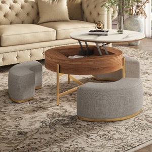 Lift Top Extendable 3 Legs Nesting Coffee Table with Storage 3 Stools Included